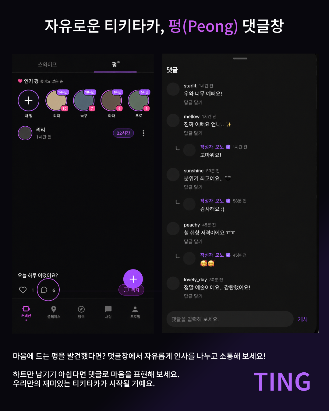 팅 레즈비언(WLW) 라운지 펑 댓글창 예시