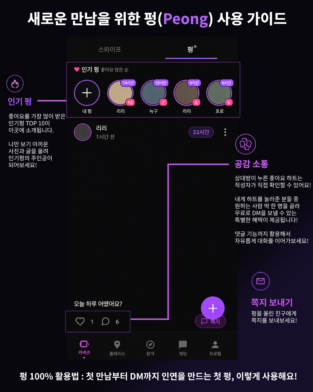 팅 펑 사용 가이드 — 인기 펑, 좋아요 공감, 쪽지 보내기